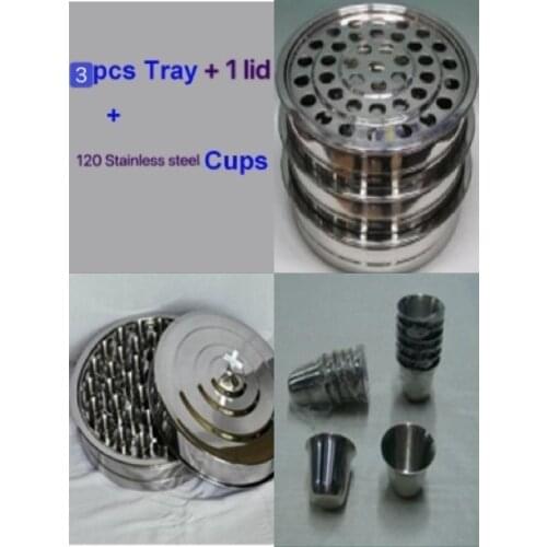 Church last supper Dinner Plates Stainless Steel 3 Communion Trays With 1 lid +120 stainless steel Cups