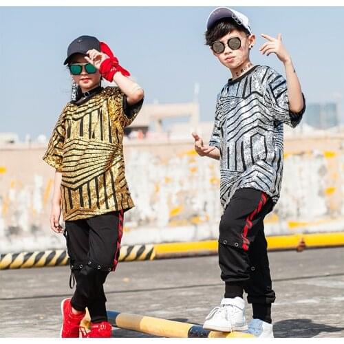 Sequin Children Hip Hop Clothes Jazz Dance Clothing for Girls Boys Ballroom Dancing Costumes T Shirt Tops Jogger Short Pant Wear