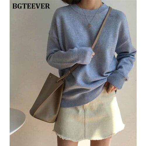BGTEEVER Basic O-neck Knitted Jumpers for Women Sweater Casual Loose Long Sleeve Winter Sweater Female Pullovers Streetwear