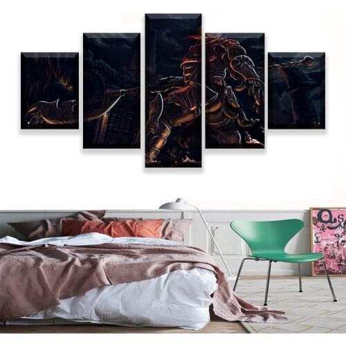 Canvas HD Printed Game Poster Home Decor Framework Wall Art Picture 5 Panel Dark Souls III Derelict Building And Demon Painting