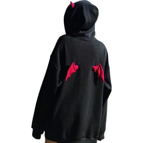 Little Devil Hoodie Aesthethic Women Hooded Sweatshirt Casual Loose Long Sleeve Hoodies Pullover Tops Spring Autumn Hooded