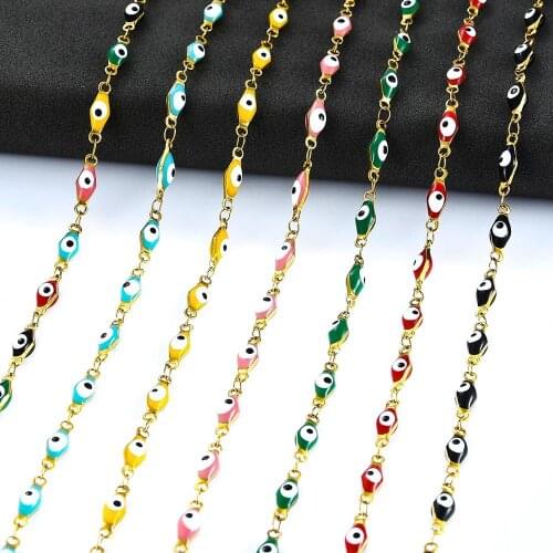 Hot Sale Stainless steel Gold Chain Multiple Colour Evil Eye Lucky Eye Bead Charms Women Necklace