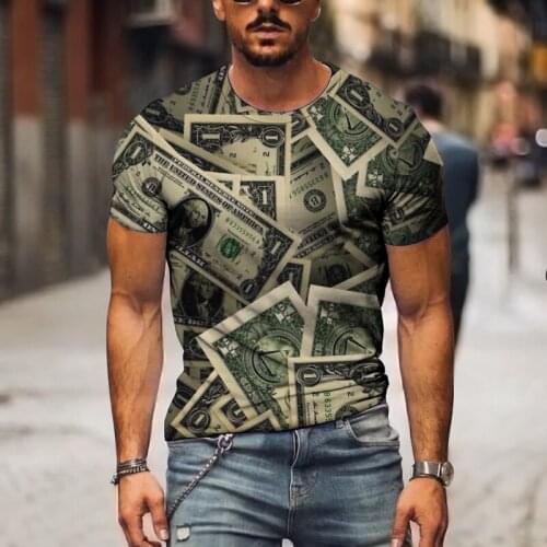 2021 Fashion Sports $ 3D Mens T-Shirt, Funny Dollar Design O-Neck Short-sleeve Tops, Summer New Rhinoceros Design Oversized 6XL