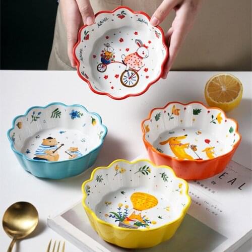 Cartoon Ceramic Salad Bowl Colorful Porcelain Bowls Soup Bowl 6 Inch Children Rice Dessert Snack Bowl Household Tableware