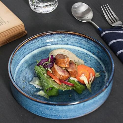 FANCITY Japanese creative shallow dish household dish kiln turned retro dinner plate pasta flat breakfast plate ceramic dessert