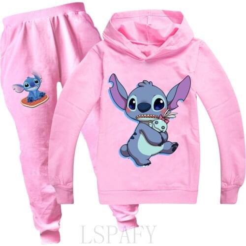 STITCH Newest Autumn Girl Casual Outfits Set Hoodies + Pant Sport 2 Pcs Set Fashion Teenagers Tracksuit 2-16Year