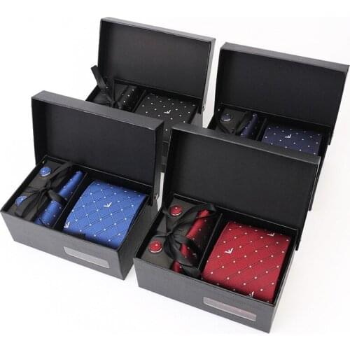 New Fashion Necktie Groom Gentleman Tie Set Wedding Birthday Party Gifts Tie For Men Gorgeous Silk High Quality Tie Set