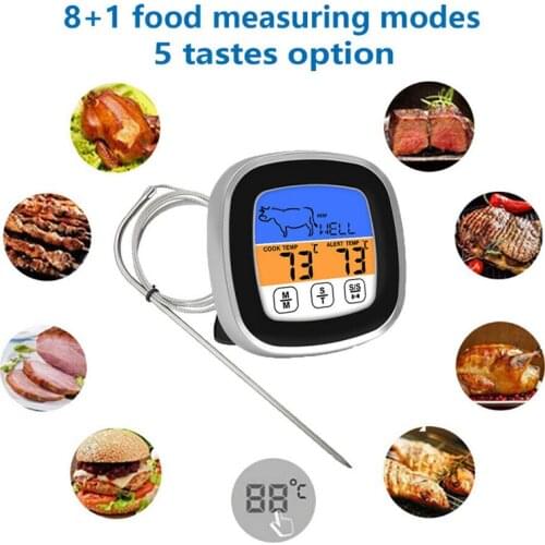 Touch Screen Food Thermometer Probe Temperature Oven Kitchen Cooking BBQ 2 Alarm Modes Food Temperature Measuring Tool
