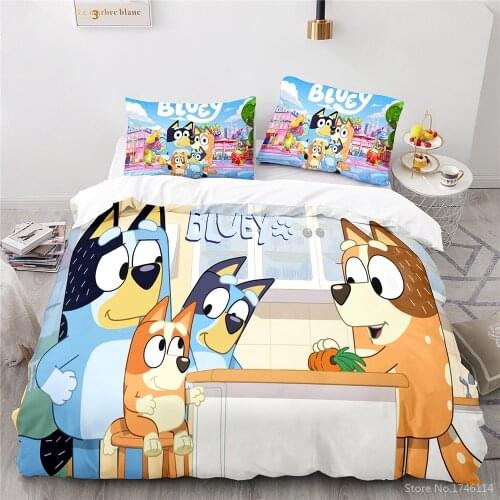 3D Cartoon Bluey Family Duvet Cover Set Twin Full Queen King Size Bedding Set Quilt Cover Pillowcase Home Textile for Kids Adult