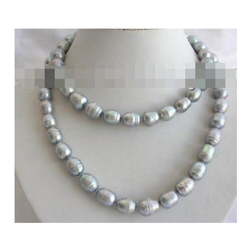 Stunning long 32" big 9-10mm gray baroque freshwater pearl necklace 14K