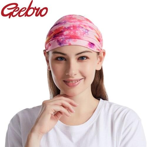 Geebro New Tie Dye Flowers Print Headband For Women Sports Yoga Headwear Wide Elastic Headwrap Salon Hair Hand Accessories