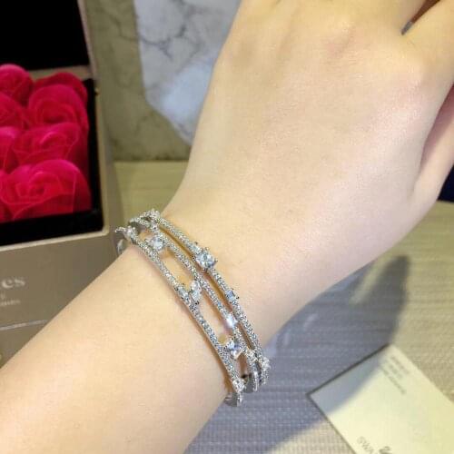 Luxurious three Rows of round drill Bracelets letter C shape mini round drill Open bangle for Women girls famous brand jewelry