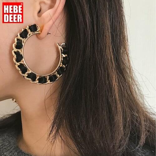 HebeDeer Kpop Earrings Women Geometric Pendant Aesthetic Semicircle Asymmetry Piercing Temperament Winding Chain Earrings Arete
