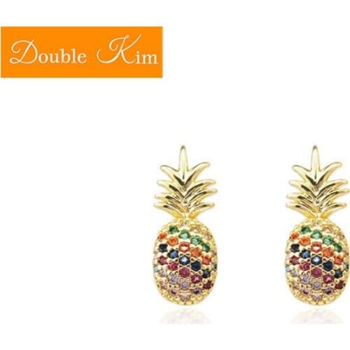 Fruit Pineapple Earring Micro Color Zircon Copper Alloy Material Gold Color Earrings Fashion Trendy for Women Jewelry Gift