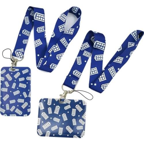 Telephone Booth Lanyard Credit Card ID Holder Bag Student Women Travel Card Cover Badge Car Keychain Decorations