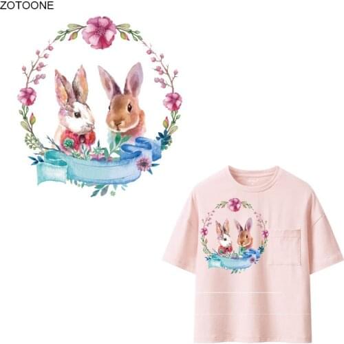 ZOTOONE Iron on Patch Cute Rabbit Flower Patches for Clothes Easter Sticker for Kids Heat Transfers Applications DIY Appliques G
