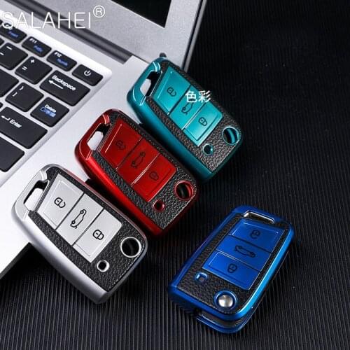 TPU+Leather Car Key Cover Case Shell For Volkswagen VW Golf 7 mk7 Skoda Octavia A7 For SEAT Leon Ibiza 3 Car-Styling Accessories