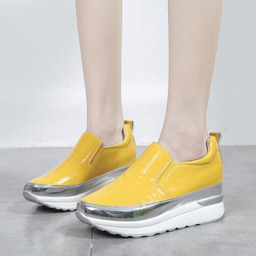 Rimocy New 2021 Spring Women Platform Casual Shoes PU Leather Vulcanize Shoes Woman Hidden Heels Wedge Sneakers Zapatos De Mujer