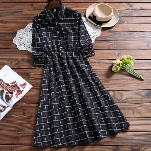 Spring elegant midi plaid dress new fashion long sleeve casual dress mori girl vestidos