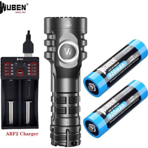 WUBEN E6 LED Flashlight 900 Lumens 410M High Beam Compact Flashaholics Small torch with 14500 Battery and Charger