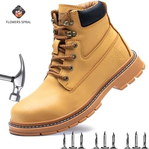 Safety Safety Shoes Manufacturers Wholesale Solid High-Top Yellow Work Boots Lower Tendon Anti-Smashing Training Boots