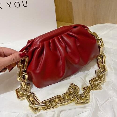 Fashion Solid Color soft Pleated Armpit Shoulder Bags for Women Thick Chain pouch 2021 Ladies Brand Designer Crossbody handbags