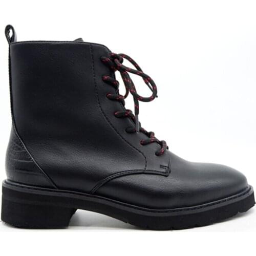 Female casual style black leather litchi grain leather red belt temperament bottom thick waterproof thick boots round head