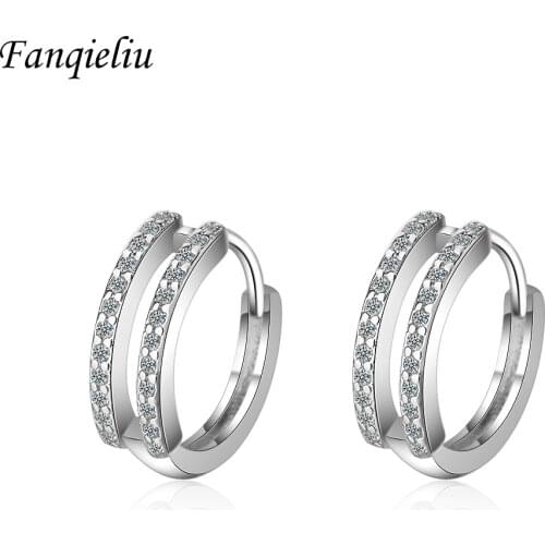 Fanqieliu Double Layer Trendy Crystal Hoop Earrings Solid 925 Sterling Silver For Women FQL20388