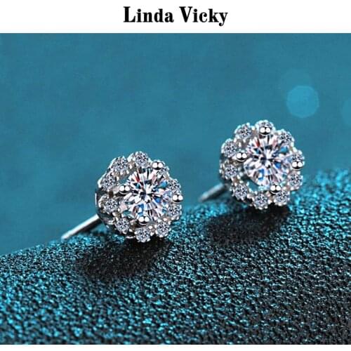 LINDA VICKY 925 Silver Earrings 100%Real Moissanite 0.3/0.5ct VVS Jewel Stud Women Fashion Jewelry Wedding Precious Gift 2021New