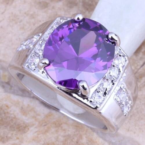 Charming Purple Cubic Zirconia Silver Plated Womens Oval Jewelry Ring Size 6 / 7 / 8 / 9 R1267