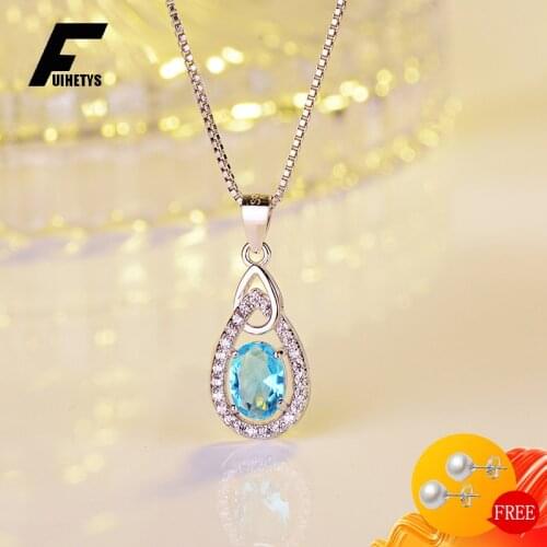 Luxury Women Necklace S925 Sterling Silver Jewelry Oval Sapphire Zircon Gemstone Water Drop Shape Pendant for Women Wedding Gift