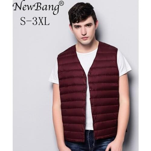 NewBang Brand Mens Down Vest Ultra Light Down Vest Men Portable V-neck Sleeveless Without Collar Warm Liner With Carry Bag