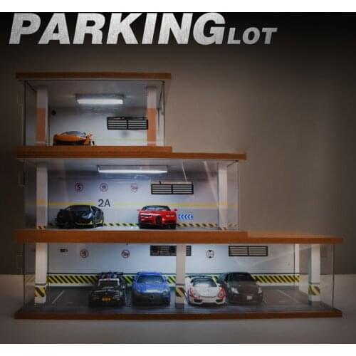 1:32 Car Garage Model light Solid Wood Assembly Simulation Car Parking Space Model Collection Storage Decoration Parking Lot