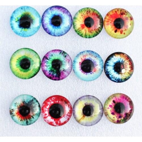 10mm 12mm Random Mixed Dragon Eyes Round Glass Cabochon Flatback Photo Dome Jewelry DIY Accessories Tray by pair 50pcs K06092