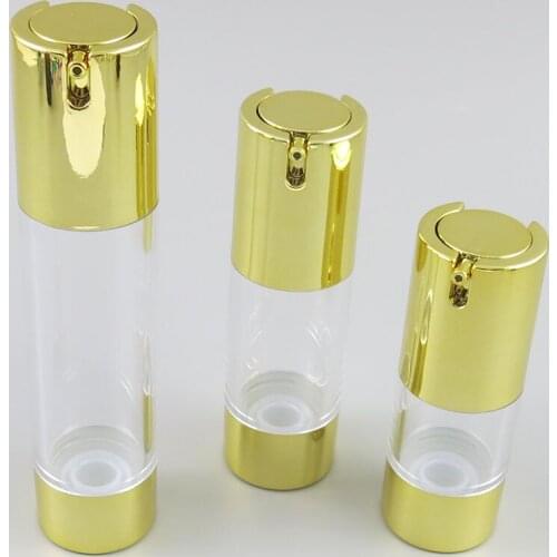 10pcs15ml 30ml 50ml Travel Empty Vacuum Pump Toilet Cosmetic Skin Care Bottle Transparent Cream Lotion Airless Gold Pump Bottles