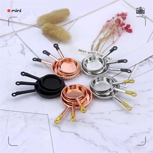 3pcs/set 1:12 Scale Dollhouse Miniature Pan Pretend Play Mini Food for OB11 Barbies Doll Kitchen Cookware Toy Accessories
