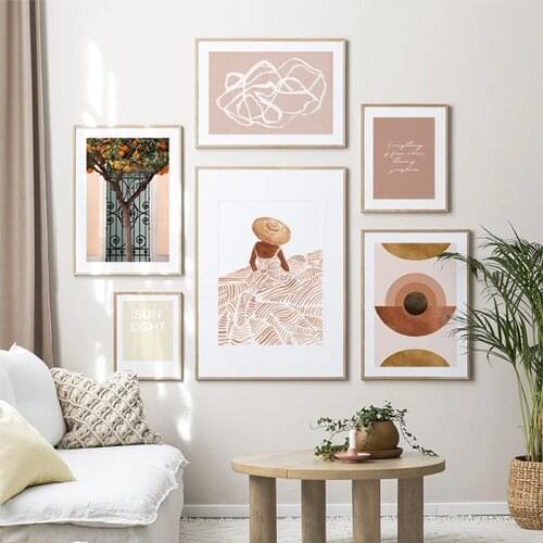 Boho Style Abstract Letter Poster Canvas Painting Oranges Tree Girl Wall Pictures for Living Room Nordic Decoration Home Art