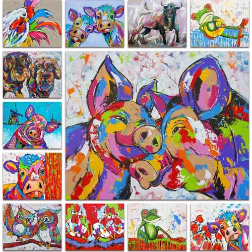 New Diamond painting Animals Colorful Cattle Cow Chicken frog dog pig owl 5D DIY Full Square Drill embroidery Round mosaic HC08