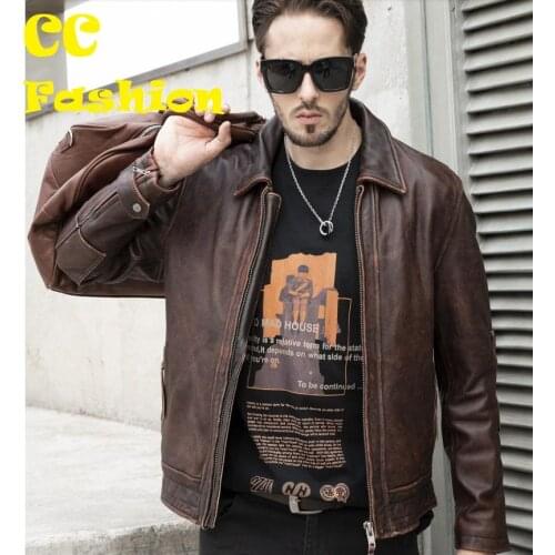 Free shipping.2020 New style genuine Leather jacket.Vintage brown cowhide coat,Men fashion biker jacket.Asian size sales thick