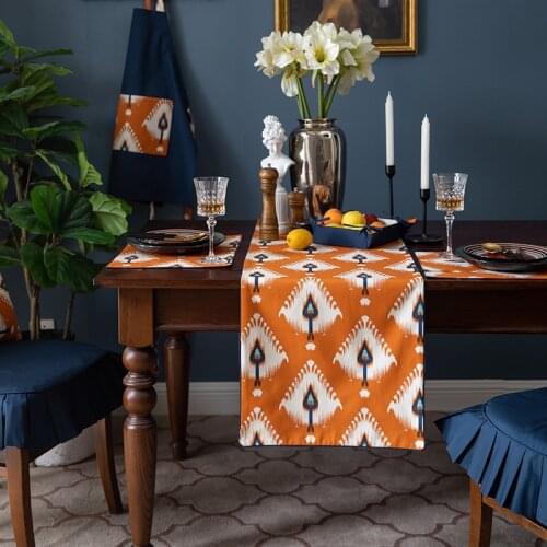 DUNXDECO Table Runner Tablecloth Cover Fabric Modern Luxury Orange Plume Cotton Cloth Vintage Party Dinner Desk Decorating
