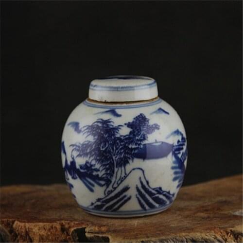 6 Antique QingDynasty porcelain pot,Blue and white Landscape small jar,Hand-painted crafts,Decoration,Collection&Adornment