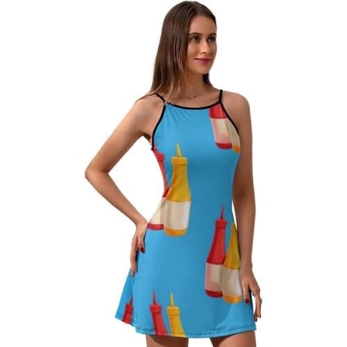 Mustard Dress Suspender Aesthetic Polyester Dresses Female Pattern Going Out Curvy One-Piece Dress