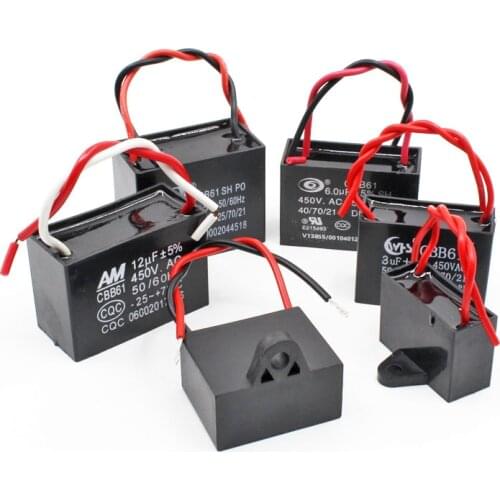 2pcs CBB61 Capacitors 0.5/1/2/4/6/10/15uF 450V 5% AC CBB Metallized Polypropylene Film Capacitor For Motor Start-up Ceiling Fan