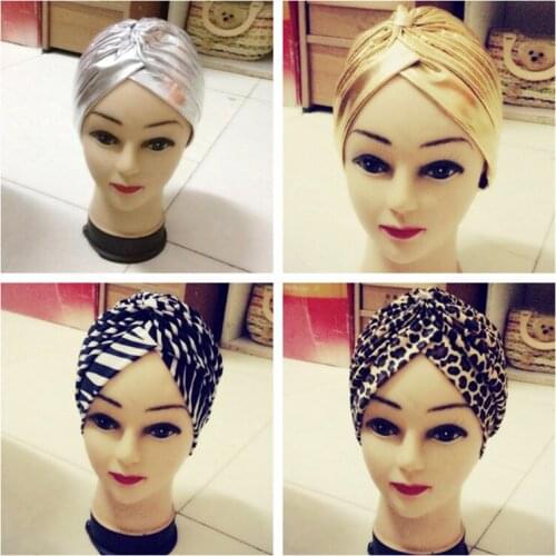 Fashion Leopard Gold Turban Chemo Hair Head Wrap Yoga Cap Bath Cap New Styles Women Hair Bands Accessories Head Wear