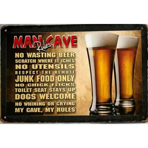 Man Cave Rule Metal Tin Sign Drink Beer Vintage Metal Signs Man Cave, Shed Bar Wall Art Decor Iron Plate Paintings Bar Sign