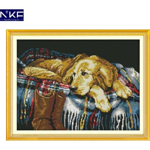 NKF A Faithful Friend Cross Stitch Sets Handmade Craft Painting Needlework Embroidery Kit Animal Cross Stitching for Home Decor