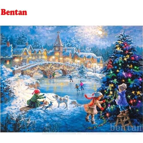 5D Diamond Painting Christmas Snow Scene Town Cross Stitch Kits Diamond Mosaic Embroidery Full Round Drill Child new Year Gift