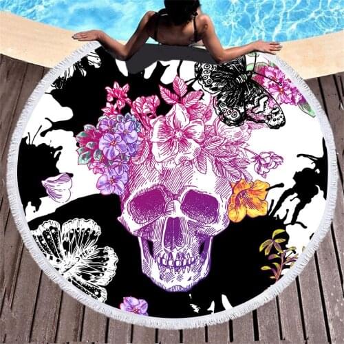 New Round 150cm Quality Bath Towel 3D Clown Skull Abstract Print Adult Children Swimming Sports Household Bath Towels