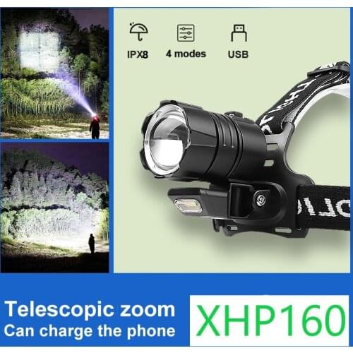New XHP160 Powerful Led Headlamp 18650 Led Headlight COB USB Rechargeable High power Head flashlight Waterproof Head Torch lamp