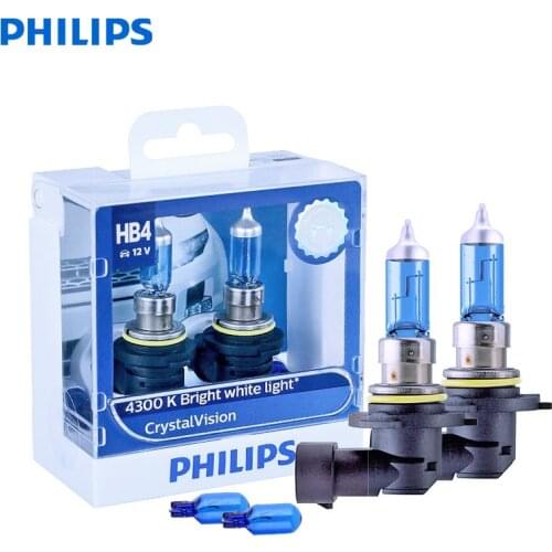 Philips Crystal Vision 9006 HB4 12V 60W P22d 9006CVSM 4300K Bright White Auto Halogen Headlight Fog Light Beam (Twin Pack)